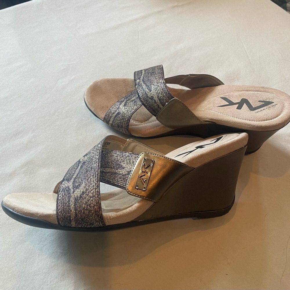 Anne Klein Sport Gold and Brown Wedge Sandals